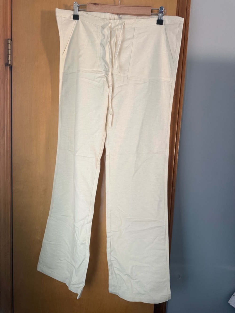 Cream Wide-Leg Drawstring Pants